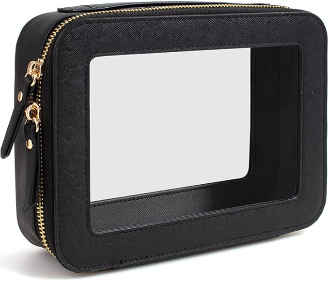 Clear Makeup Bag, Travel Cosmetic Organizer Case Waterproof Skincare Toiletry Bag with Zipper Portable Make Up Pouch Compact Car Organizer Bag for Essentials (Large Black)