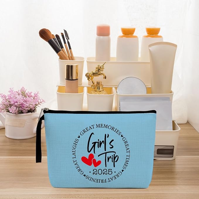 Hanamiya Na 4Pcs Girls Trip Gifts Favors 2025 Weekend Bag Makeup Bag Girls Weekend Friendship Gifts Weekender Bags for Women Sisters Friends Cosmetic Bag Zipper Pouch Wedding Bachelorette Party