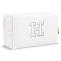 Bride Gifts – Personalized Initial Makeup Bag with Pearl Rhinestone Patch, Preppy White Monogram Cosmetic/Toiletry Pouch, bridesmaid Gifts, Bridal Shower Gifts, Wedding Gifts, Bridal Gifts,H