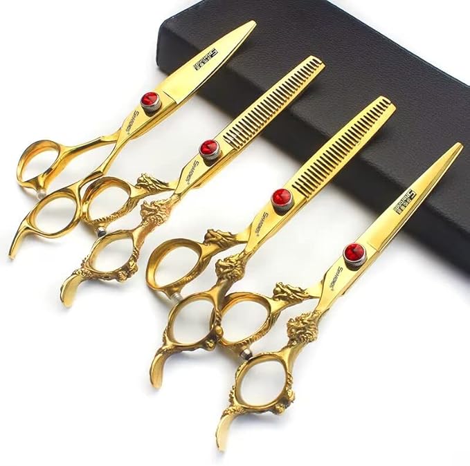 Gold Dragon Professional Hairdressing Scissors - 7/7.5/8 Inch, Gold and Black, 6 Inch 4-Piece Set