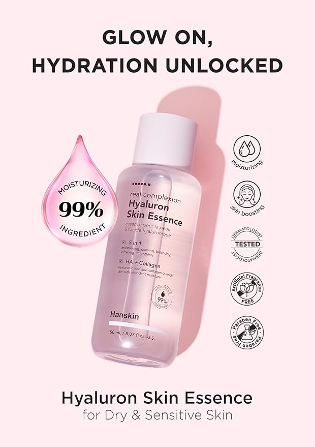Hanskin Pink Hydration Duo – Hyaluron Skin Essence & Moisture Cream | Deep Moisture & Soothing Care for Dry, Sensitive Skin | Lightweight Glow Set for Radiant, Dewy Glass Skin | K-Beauty