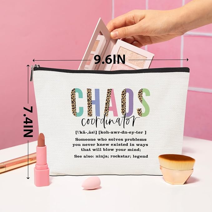 Chaos Coordinator Makeup Bag Chaos Coordinator Gifts for Women Thank You Gifts Cosmetic Bag Leopard Zipper Pouch Appreciation Gifts for Coworkers Boss Lady Mentor Colleague Christmas Birthday Gifts