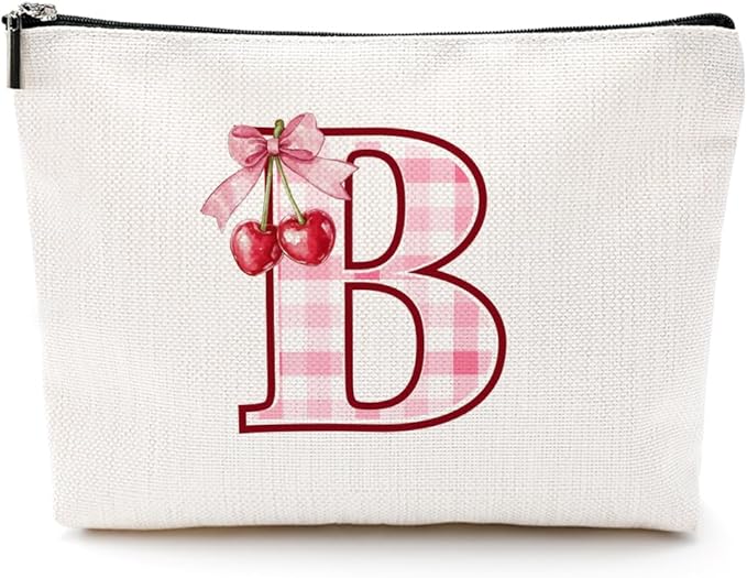 Initial Makeup Bag Monogram Cosmetic Bag Monogrammed Gifts for Women Girls Friends Coworker Daughter Personalized Travel Toiletry Bag Christmas Bridal Shower Wedding Bridesmaid Gifts, Cherry B
