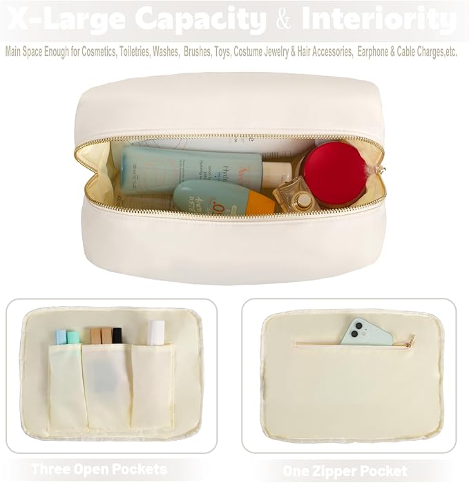 Travel Essentials Makeup Bag for Women Water-resistant Toiletry Organizer Nylon Cosmetic Pouch Preppy Stuff