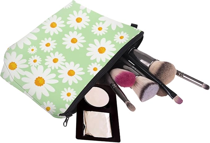 Cute Travel Makeup Bag Cosmetic Bag Small Pouch Gift for Women (Daisy Sage Green)