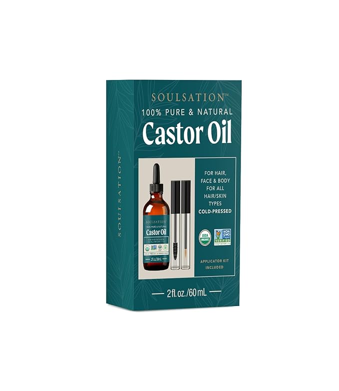 Organic Castor Oil for Eyelashes, Hair & Skin (2oz with Eyelash Kit) | 100% Pure, Natural Cold Pressed (Pack of 2)
