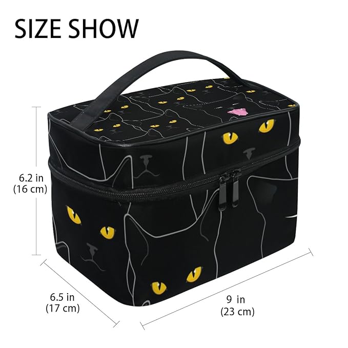 senya Travel Makeup Bags With Zipper Black Cats Pattern Cosmetic Bag Toiletry Bags Train Cases Storage Bags Portable Multifunction Case for Women Girls