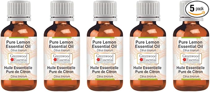 Greenwood Essential Pure Lemon Essential Oil (Citrus limonum) Steam Distilled (Pack of Five) 100ml X 5(16.9 oz)