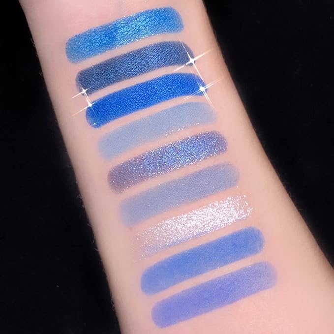 MEICOLY Blue Eyeshadow Palette,9 Colors Matte Glitter Eye shadow Palette,Metallic Silver Bright Waterproof Pressed Avatar Sally Makeup,Shimmer Pigmented Corpse Bride Eye Shadow for Halloween