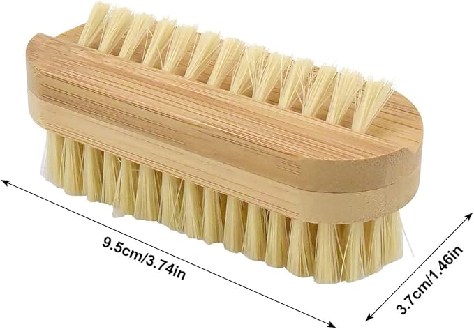2 Pcs Bamboo Nail Brushes, Two Side Hand Nail Brush with Tampico Fiber Bristle, Small Finger Nail Brush for Toes Nails Fingertips Hands Home Salon Use
