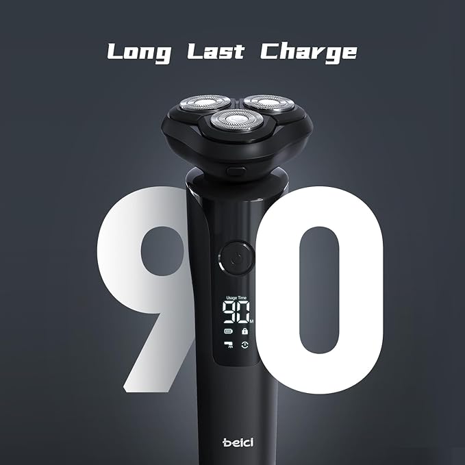 Men's Shaver Electric Rotary Razor 3D Floating Cutter Head One Hour Type-c Fast Charge Waterproof Razor with Led Display Wet Dry Shaving X2 Series Gift for Dad Husband Boy Friends
