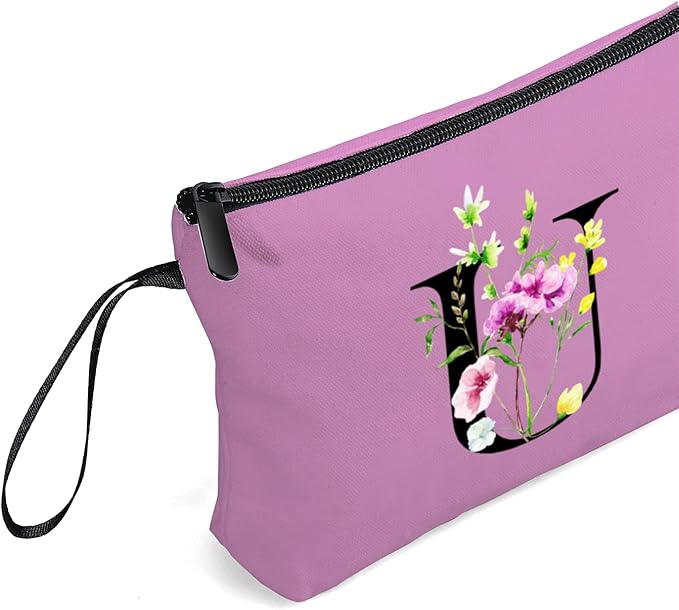 Birthday Thank You Appreciation Monogrammed Gifts for Mom Aunt Teacher Sister Friend Coworkers Bride Bridesmaid Makeup Cosmetic Bag with Mirror Mothers Day Christmas Graduation U