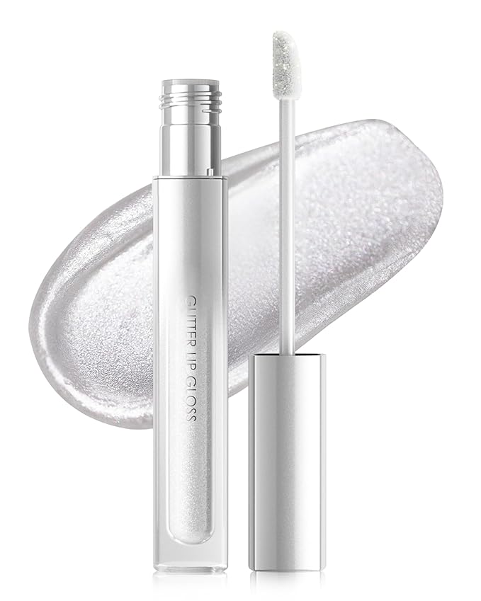 Glitter Sheer Silver Lip Gloss, Matte Metallic Shimmer Non-Stick Lip Gloss,Long-Lasting Waterproof Smudge Proof Liquid Lipstick Lipgloss,Sparkle Diamond Lip Tint Stain, Makeup Gift for Women Girl-01