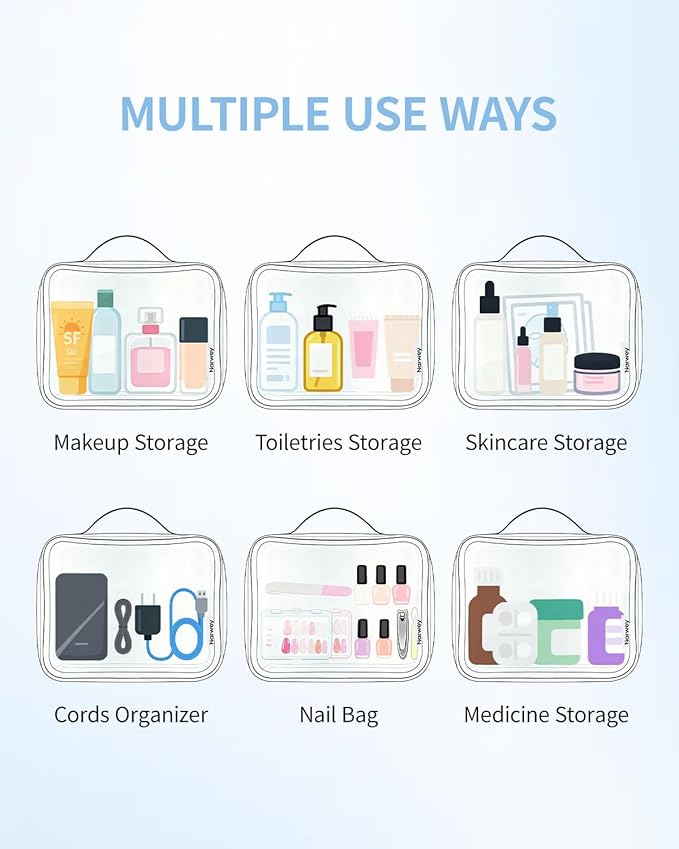 Narwey TSA Approved Clear Toiletry Bag for Travel, Waterproof PVC Clear Makeup Bags, Portable Compact Cosmetic Bag Make Up Organizer, Airport Airline Quart Size Compliant Bag (Dusty Pink Checkerboard)