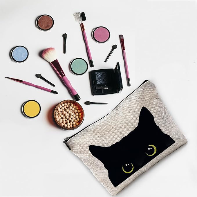 Cat Makeup Bag, Black Cat Kitty Kitten Cosmetic Bags for Women, Cat Owners Gifts, Black Cats Small Makeup Cosmetic Bag for Purse