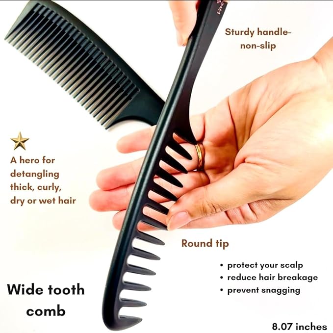 VIVEDGE| Carbon Comb Set for Curly Hair| Anti Static Frizz-free Detangling Wide Tooth Parting Combs with Premium Hair Acccessories for Styling | Gift set for loved ones(Pink-Light Yellow)