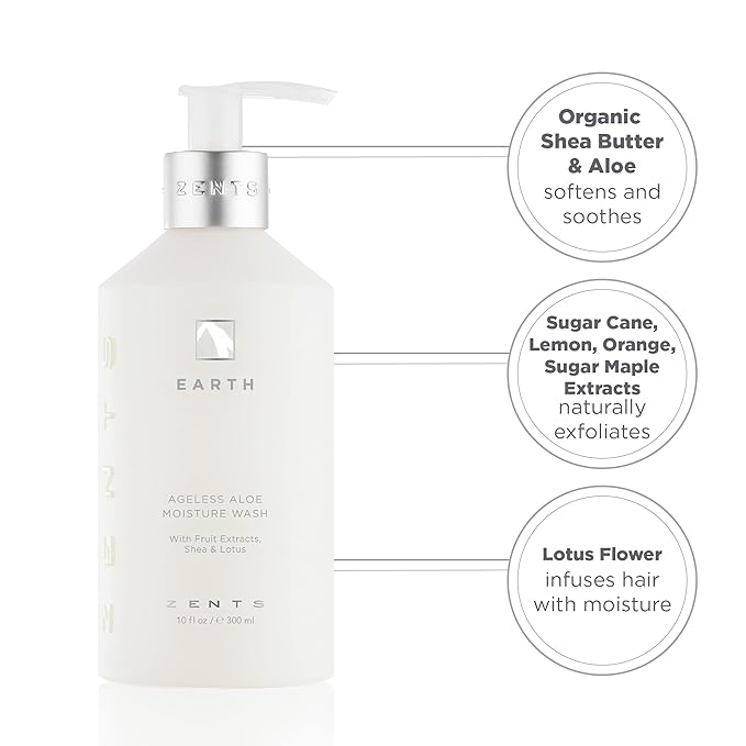 Zents Hand & Body Wash (Earth Fragrance) | Hydrating Anti-Aging Cleanser with Organic Shea Butter & Aloe for Dry Skin | Gentle & Nourishing | 10 fl oz