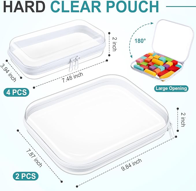 Sanwuta 6 Pcs Clear Hard Zipper Case Hard Plastic Zipper Pouches Makeup Bag Pencil Pouches Transparent Cases for Snacks Plastic Storage Organizer Box for Travel(Clear,Two Sizes)