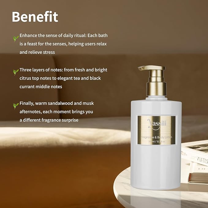 Vassili Scented Body Lotion for Women, Firming & Hydrating Dry Skin with Shea Butter & Vitamin E for Silky-Smooth, Ultra-Soft Skin, Natural Long-Lasting Fragrance for All Skin Types -Sandalwood