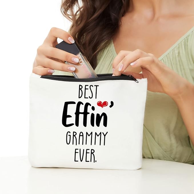 JIUWEIHU Best Effin Grammy ever Grammy Gift, Grandma Gifts, Funny Grandma Birthday Gifts, New Grandma Announcement Idea New Grandma Gift- Best Effin?Gigi Ever Makeup Bag for Mothers Day Gifts