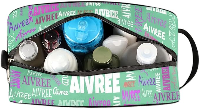 Custom Travel Cosmetic Bag with Name, Personalized Large Capacity Weekend Toiletry Bag Portable Bathroom Makeup Organizer, Light Green Solid Color