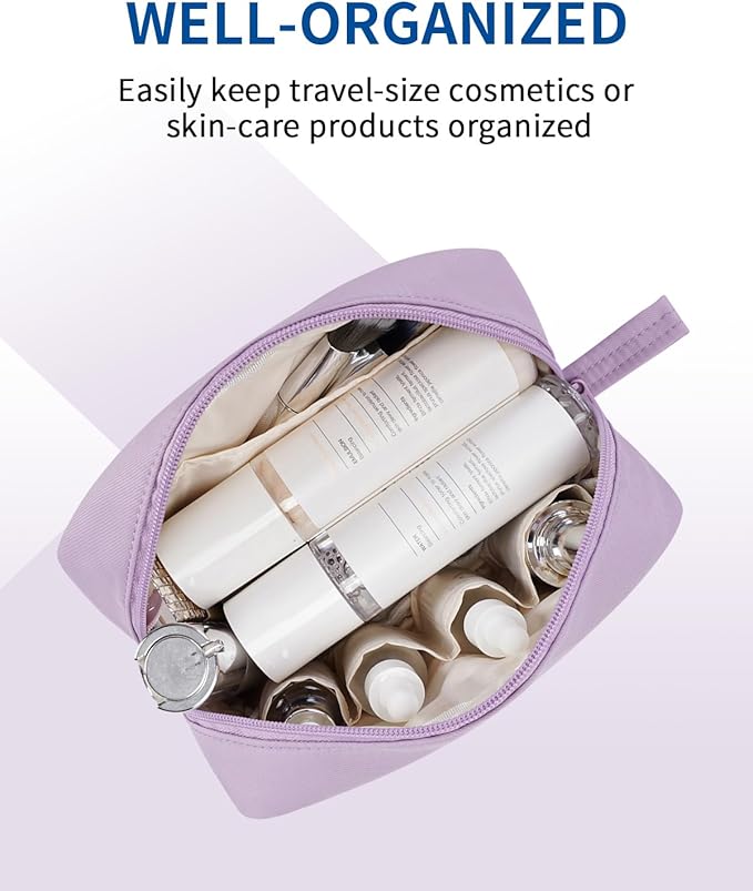 Narwey Cute Makeup Bag Small Toiletry Bag Travel Cosmetic Bag Organizer Make Up Bags with Organized Pockets for Women (Purple, Large)
