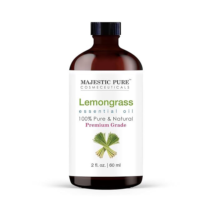 Majestic Pure Lemongrass Essential Oil with Glass Dropper - 2 Fl Oz - 100% Pure and Natural Lemongrass Oil - Premium Grade Essential Oils for Diffuser, Aromatherapy, Soap and Candle Making