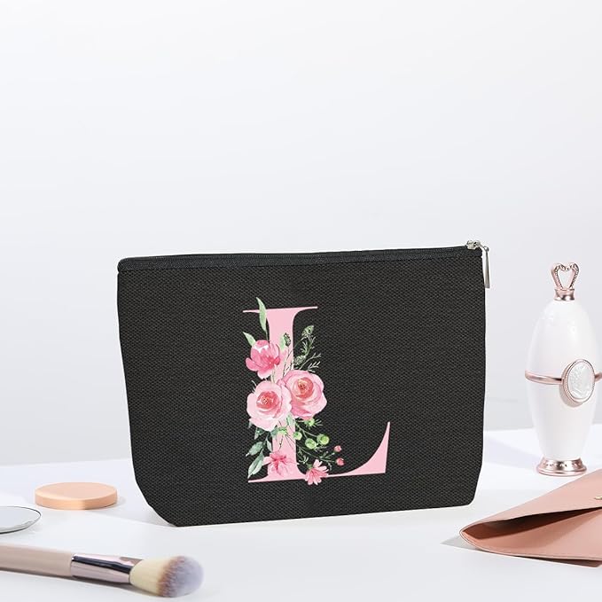 A-Z Personalized Cosmetic Bag Monogrammed Makeup Bags Bridesmaid Gifts Custom Toiletry Pouch Gifts for Women Mom Best Friend Sister Bride Bridesmaid (L)