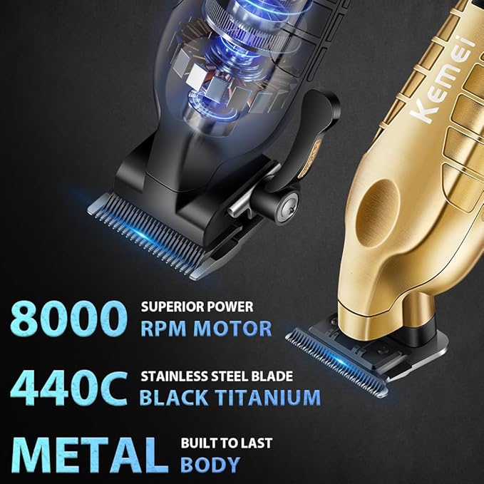 KEMEI Hair Clippers for Men Professional, Barber Clippers and Trimmers Set, Foil Shaver for Men,Cordless Hair Clippers and Barber Kit, Hair Cutting Kit, KM-2293Gold, KM-PG2290D, KM-T95