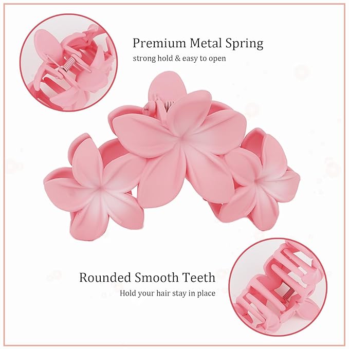 Ondder 4 Pcs Big Flower Hair Clips for Women - Large Matte Claw Clips for Thick Hair, Non-Slip Strong Hold Jaw Clips - Accessories for Women and Girls
