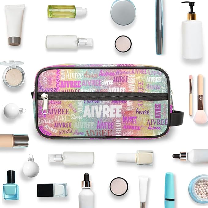 Personalized Makeup Bag with Name, Best Friends Teen Women Mom Birthday Gift Toiletry Travel Bag for Toiletries, Colorful Rainbow Glitter