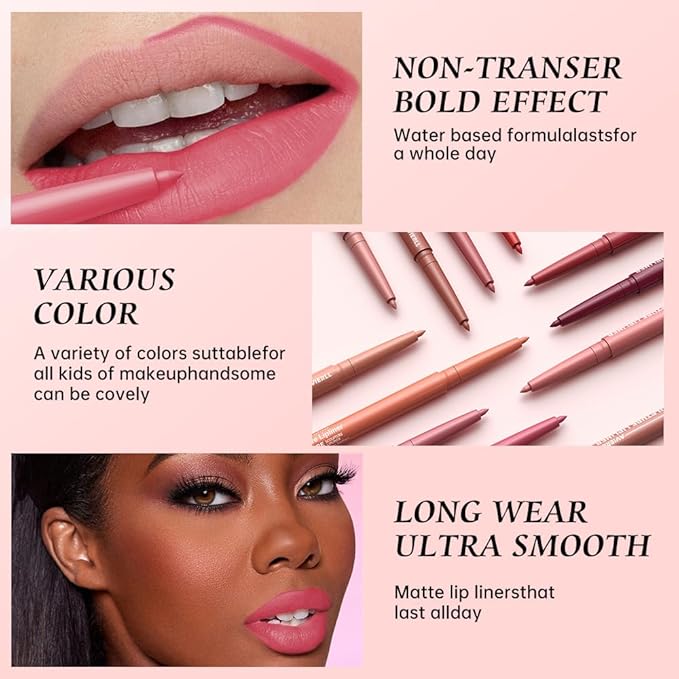 12 Colors Matte Lip Liner Pencil – Long Lasting Waterproof Lip Liner, Smudge Proof Transfer Proof Lip Pencil, High Pigment Lip Makeup for Defining & Filling Lips (03#, 1PCS)