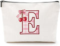 Initial Makeup Bag Monogram Cosmetic Bag Monogrammed Gifts for Women Girls Friends Coworker Niece Personalized Travel Toiletry Bag Christmas Bridal Shower Wedding Bridesmaid Gifts, Cherry E