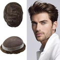 FACE MIRACLE Mens Toupee Lace Front Hairpieces Soft Human Hair Replacement System Natural Hairline Toupee for Men French Lace Poly V-Looped Mens hair Units 6"X9" #4ASH