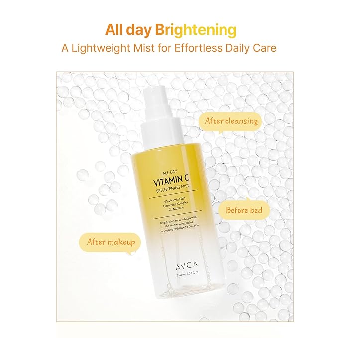 AVCA All Day Vitamin C Brightening Face Mist – Hydrating & Revitalizing Facial Spray with Glutathione & Vitamin Complex, Korean Skincare for Radiant Soothing Glow, 5.07 fl oz
