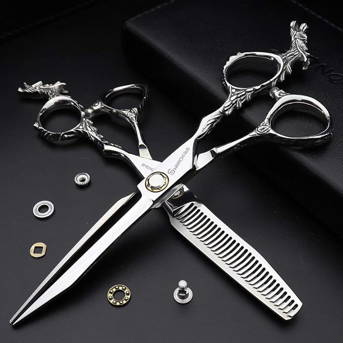Sharonds 6/7 inch Professional Hair Cutting Scissors Set Hair Cutting Scissors Thinning Teeth Shears Set,Sliver Scissors,Barber,Salon,Hairdressing Scissors Kit,Japanese 440C Scissors (6-inch 2pc)
