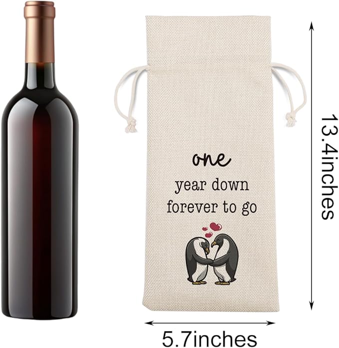 Gifts for First Anniversary for Couple Parents Husband Wife Vow Renewal Gifts One Year Down Forever to Go 1 year Wedding Anniversary Wine Gift Bag