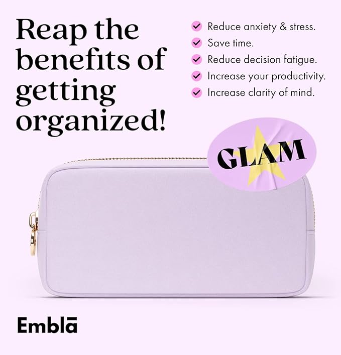 Embla Makeup Bag Travel Cosmetics Pouch and Toiletry Bag, Nylon Zipper Pouch Purse, Cute Make Up Organizer Storage Tote for Women Girls, Waterproof Travel Skincare Case, Small Makeup Bags, Lilac
