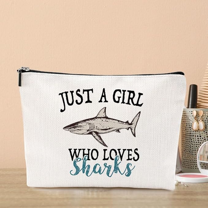 VICBOU Cute Shark Makeup Bag Shark Gifts for Women Girls Sharks Decor Stuff Merch for Animal Lover Funny Friendship Birthday Gifts for Teens Best Friend Daughter BFF Sister Bestie Cosmetic Bag Case