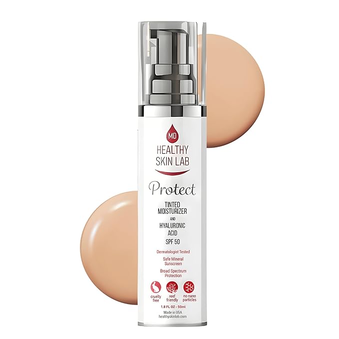 Healthy Skin Lab Protect Tinted Moisturizer & Mineral Sunscreen SPF 50, Anti-Aging, Lightweight Makeup With Broad Spectrum UV Protection + Hyaluronic Acid, Dermatologist-Tested, All Skin Types, 1.8 oz