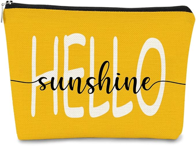 Hello Sunshine Summer Yellow Inspirational Makeup Bag Cosmetic Bag Gift for Teen Girls,Birthday Christmas Gifts for Women Friends Mom Wife Grandma Daughter Teacher Coworker