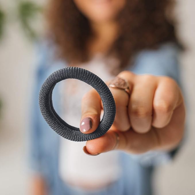 Burlybands Large Hair Ties for Thick, Heavy or Curly Hair - Non-Slip, Non-Damage, Seamless Women's Ponytail Scrunchies - Dk Gray, 8 Pcs