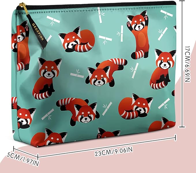 Cute Makeup Bag for Purse Waterproof Cosmetic Bags for Women Funny Smooth Zipper Travel Toiletry Pouch 10X8 Inches-Red Panda Makeup pouch