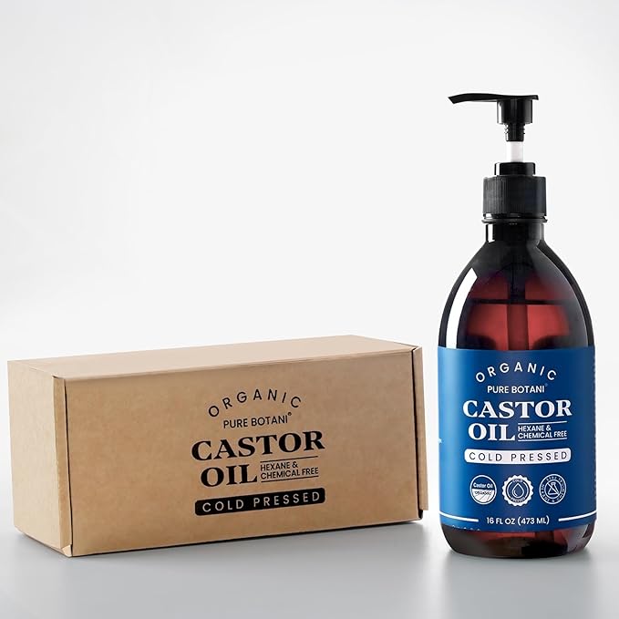 Castor Oil Organic Cold Pressed,100% Pure Hexane Free, Unrefined Natural Oil for Hair Growth, Eyelashes, Eyebrows, Skin & Body Moisturizing,16Oz