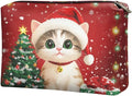 COEQINE Travel Makeup Bags for Women Leather Cute Cat Travel Cosmetic Bag Toiletry bag for Womens Birthday Christmas Gifts Waterproof Pen Pencil Pouch Wallet Clutch Handbag for Holiday