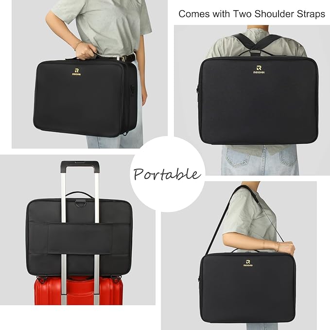 Relavel Extra Large Makeup Case Travel Makeup Train Case Professional Makeup Artist Bag Portable Nail Organizer Box Art Supply Case with Adjustable Dividers/Attach to Trolley/Shoulder Strap (Black)