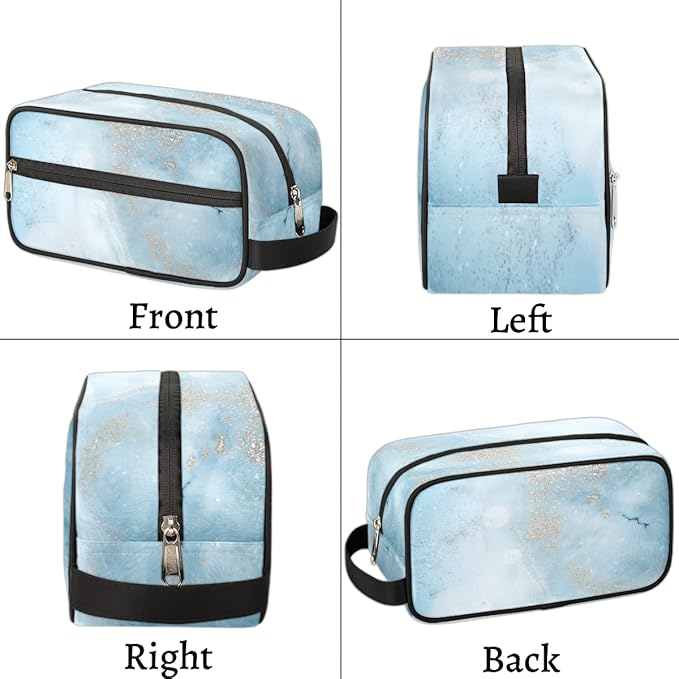 Cute Blue Marble Texture Travel Toiletry Bag for Women Men Lightweight Cosmetic Makeup Bag Organizer Waterproof Shaving Bag Dopp Kit with Large Capacity for Toiletries and Shaving Accessories