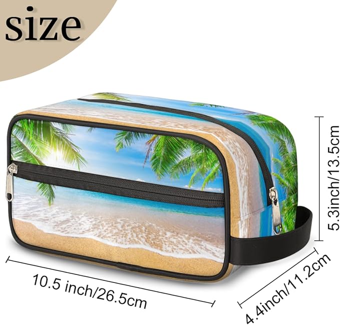 Tropical Palm Tree Beach Travel Toiletry Bag for Women Men Lightweight Cosmetic Makeup Bag Organizer Waterproof Shaving Bag Dopp Kit with Large Capacity for Toiletries and Shaving Accessories