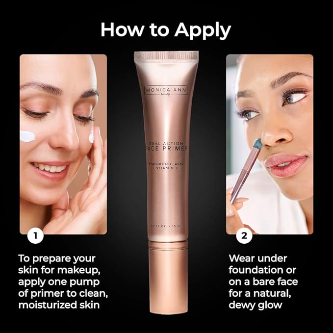Dual-Action Face Primer - 15 mL | Hydrating Makeup Primer With Vitamin C & Hyaluronic Acid | Smoothing Translucent Matte Pore Minimizer | Foundation Primer For Any Skin Tone