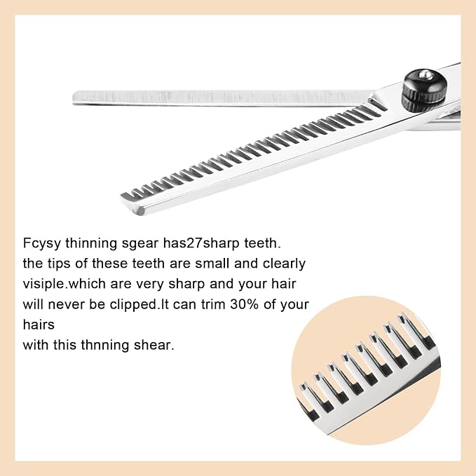 Fcysy Professional 10 Pcs Sharp Barber Hair Cutting Kit - Thinning Shears Set, Haircut Scissors & Hairdressing Shears with Accessories in Leather Case for Women, Men & Pet